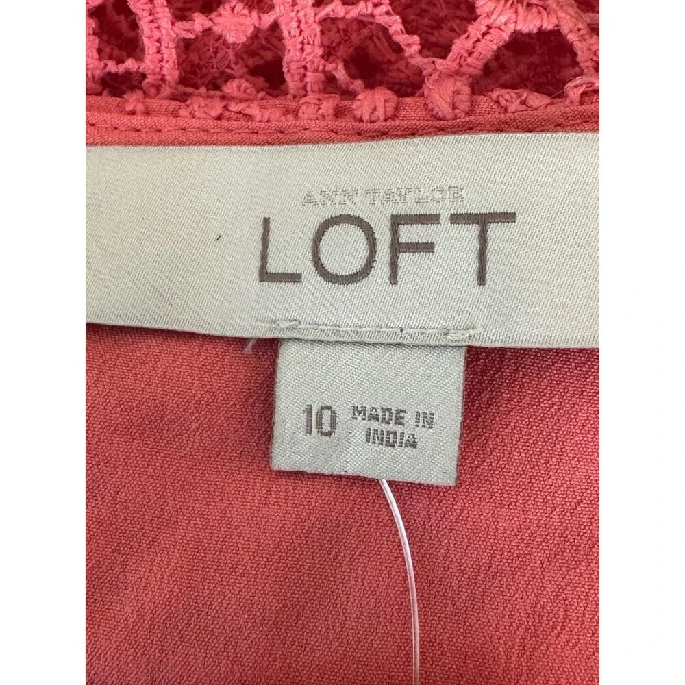 Ann Taylor Loft Wm 10 Coral Pink Circle Lace Bodice Sleeveless Midi Dress New